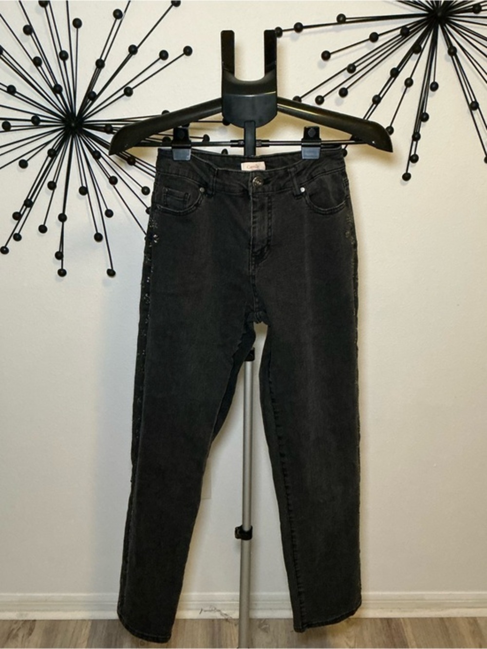 Camila Coelho Embellished Side Detail Gray Skinny Jeans Size 2 Y2K